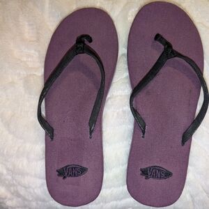 Vans Women's Black and Purple Cloth Sole Flip Flops